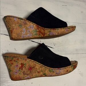 Born blue suede 9US Women’s Suede Floral Cork Wedge Sandals bridgerton style